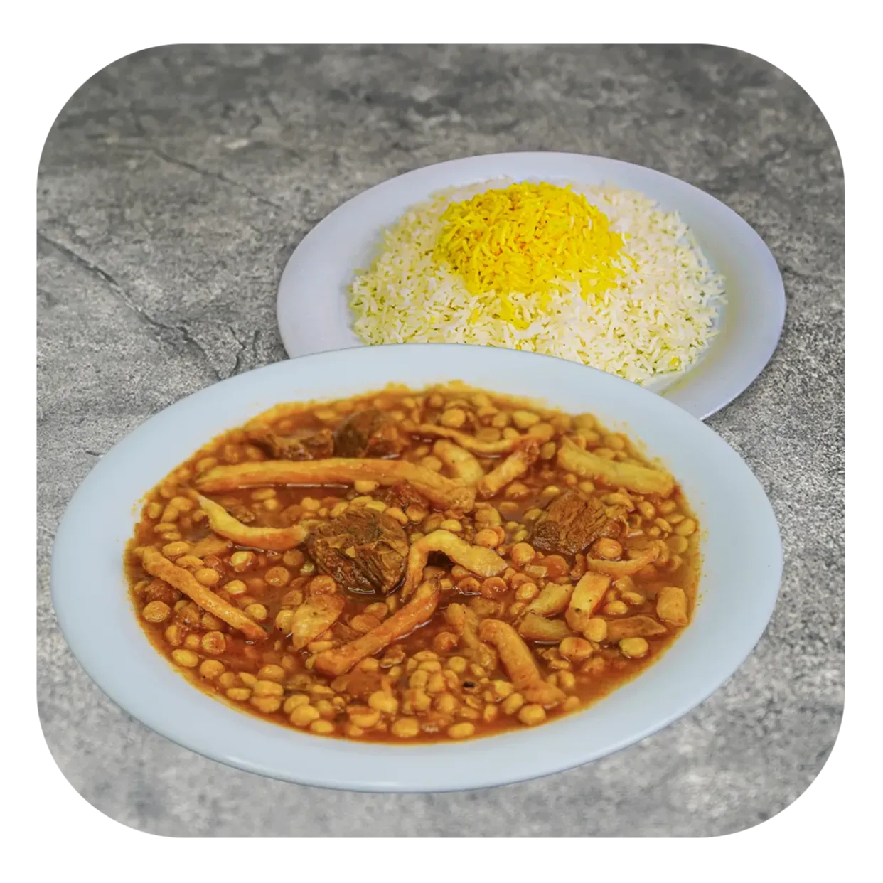 چلو خورشت قیمه با سیب زمینی