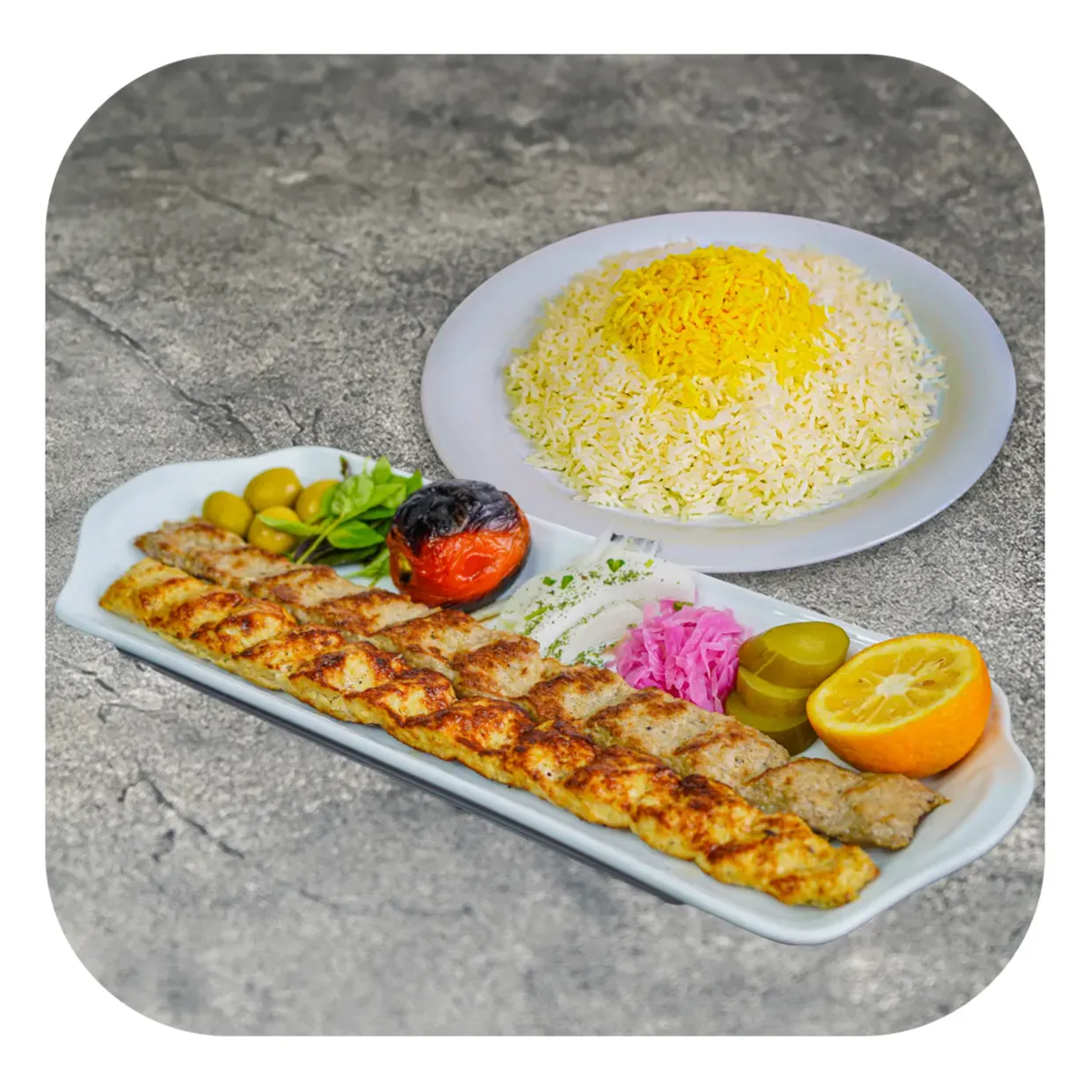چلو کوبیده مخلوط گوشت و مرغ
